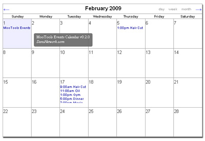 MooTools Events Calendar